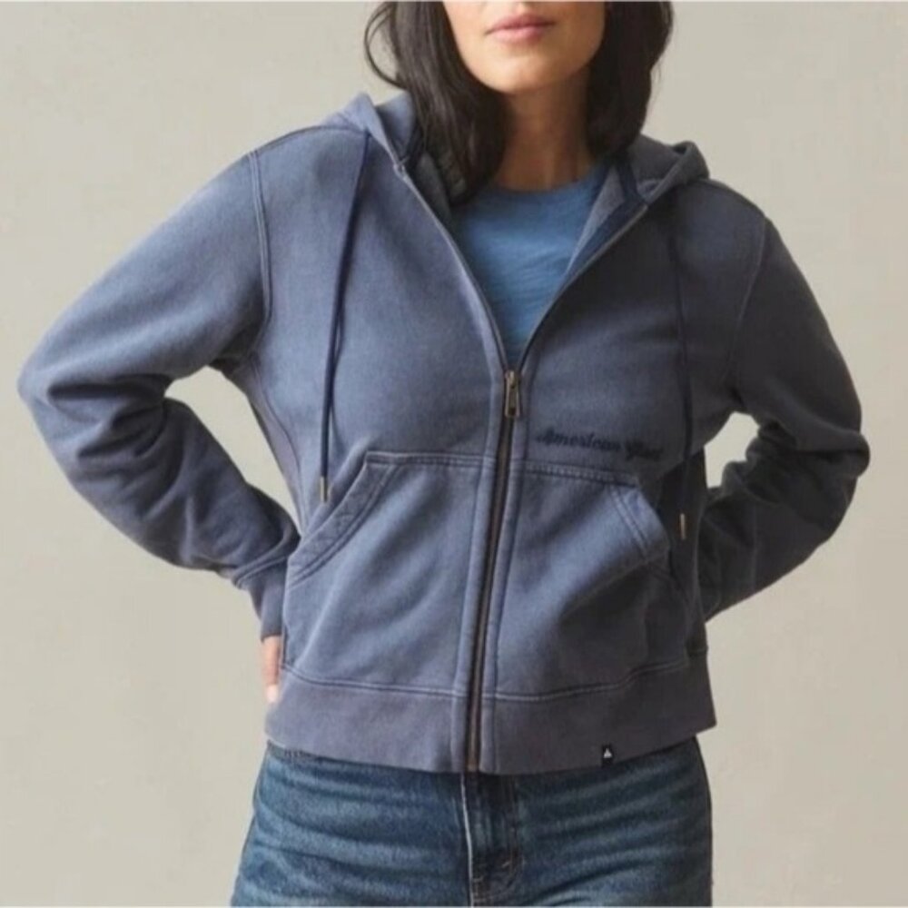 American Giant Vintage Wash Full Zip Hoodie Medium New Blue USA Women's